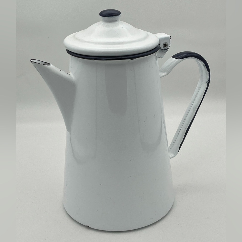 Classic White Enamel Coffee Pot Farmhouse Vintage